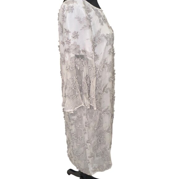 NWT Sundance Women  Floral Applique Embroidery Sheer Gray Dress L Party Holiday - Picture 5 of 11
